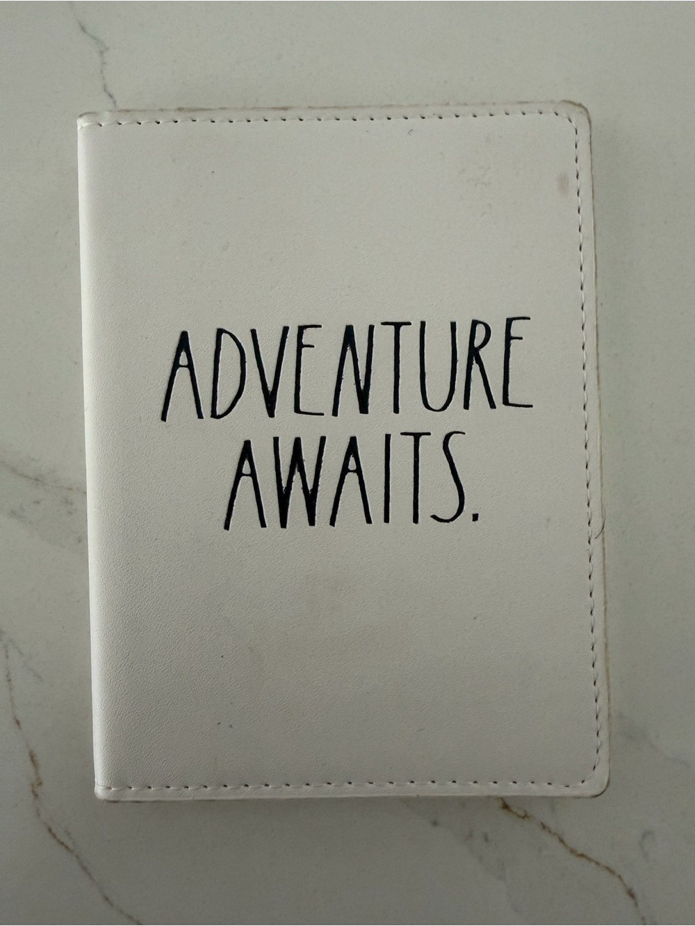 Rae Dunn White Passport Cover with Black Text